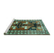 Sideview of Machine Washable Persian Turquoise Traditional Area Rugs, wshtr1406turq