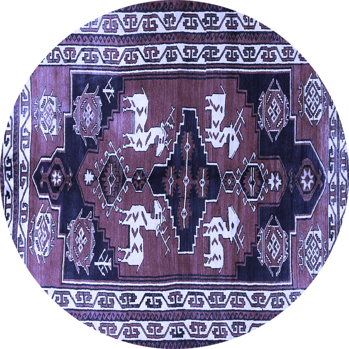 Round Machine Washable Persian Blue Traditional Rug, wshtr1406blu