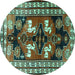 Round Persian Turquoise Traditional Rug, tr1406turq