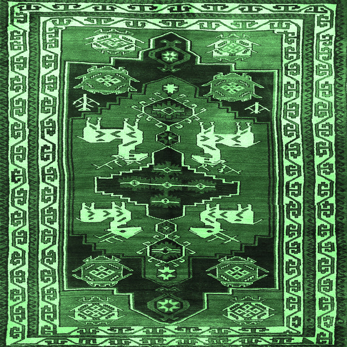 Square Machine Washable Persian Emerald Green Traditional Area Rugs, wshtr1406emgrn