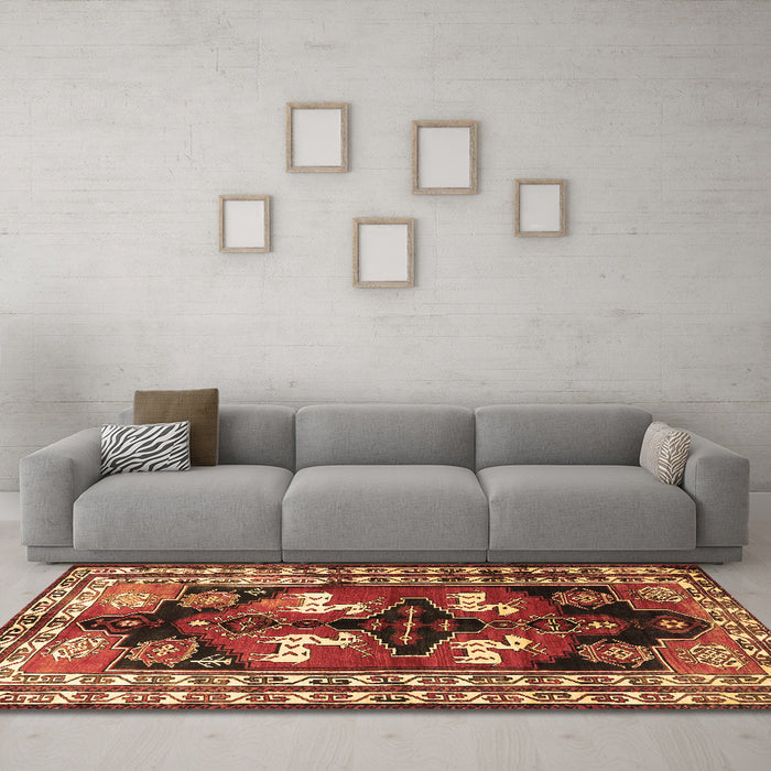 Machine Washable Persian Brown Traditional Rug in a Living Room,, wshtr1406brn