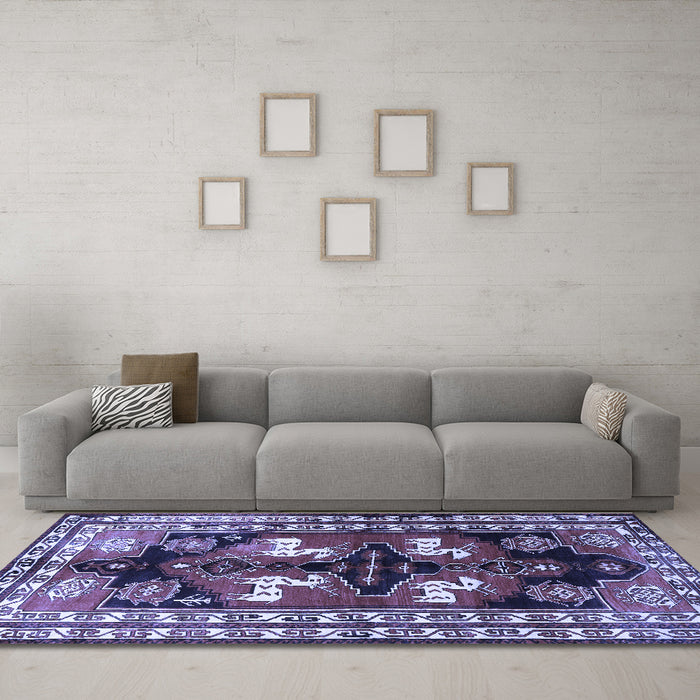Machine Washable Persian Blue Traditional Rug in a Living Room, wshtr1406blu
