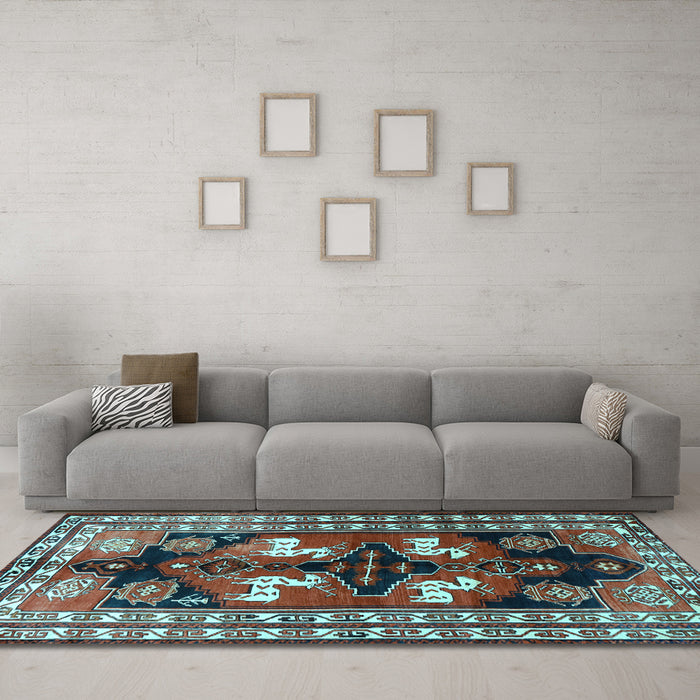 Machine Washable Persian Light Blue Traditional Rug in a Living Room, wshtr1406lblu