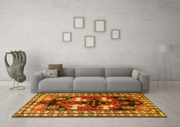 Machine Washable Persian Yellow Traditional Rug in a Living Room, wshtr1406yw