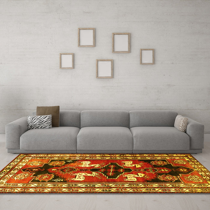 Machine Washable Persian Yellow Traditional Rug in a Living Room, wshtr1406yw