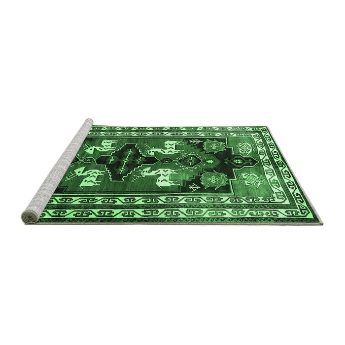 Sideview of Machine Washable Persian Emerald Green Traditional Area Rugs, wshtr1406emgrn