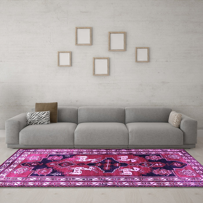 Machine Washable Persian Purple Traditional Area Rugs in a Living Room, wshtr1406pur