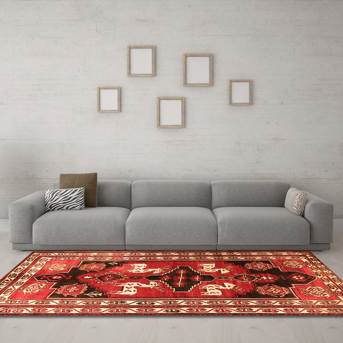 Machine Washable Persian Orange Traditional Area Rugs in a Living Room, wshtr1406org