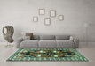 Machine Washable Persian Turquoise Traditional Area Rugs in a Living Room,, wshtr1406turq