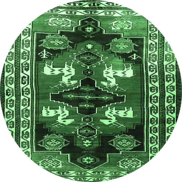 Round Machine Washable Persian Emerald Green Traditional Area Rugs, wshtr1406emgrn