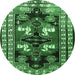 Round Machine Washable Persian Emerald Green Traditional Area Rugs, wshtr1406emgrn