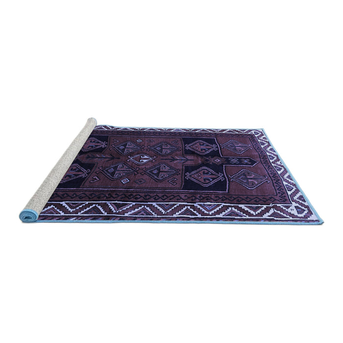 Sideview of Machine Washable Persian Blue Traditional Rug, wshtr1407blu