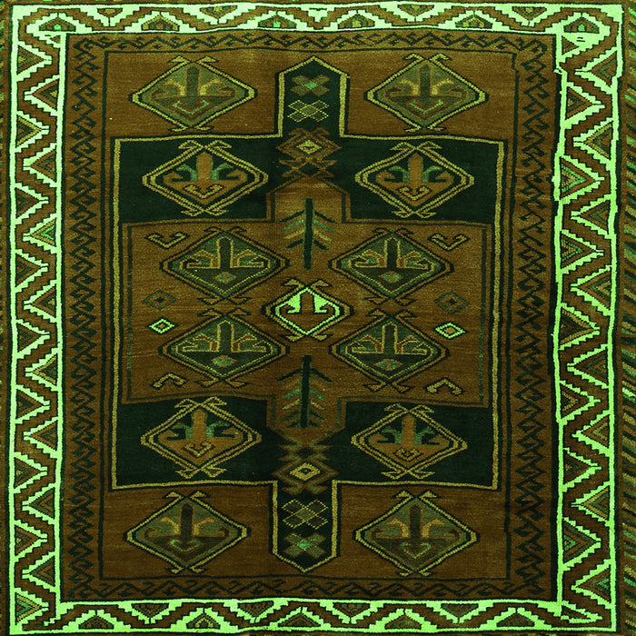 Round Machine Washable Persian Green Traditional Area Rugs, wshtr1407grn