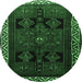 Round Machine Washable Persian Emerald Green Traditional Area Rugs, wshtr1407emgrn