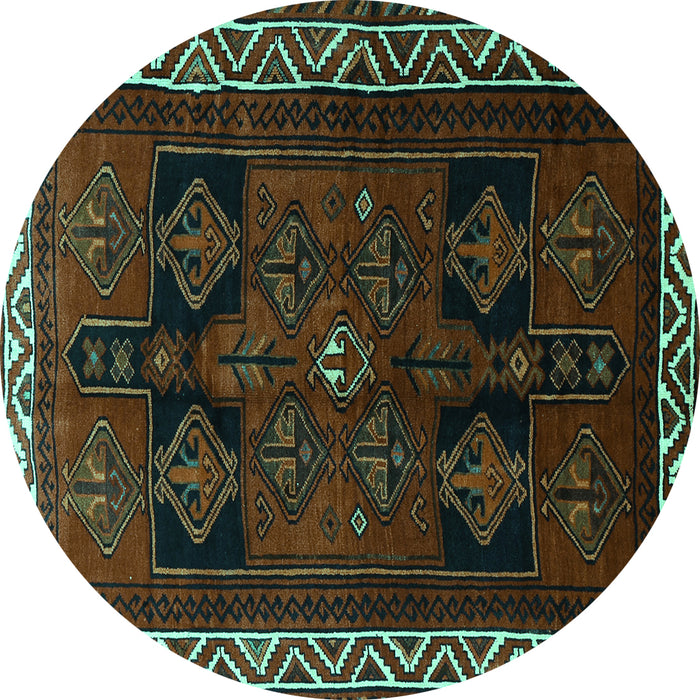 Round Persian Turquoise Traditional Rug, tr1407turq