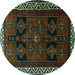 Round Persian Turquoise Traditional Rug, tr1407turq