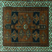 Square Persian Turquoise Traditional Rug, tr1407turq