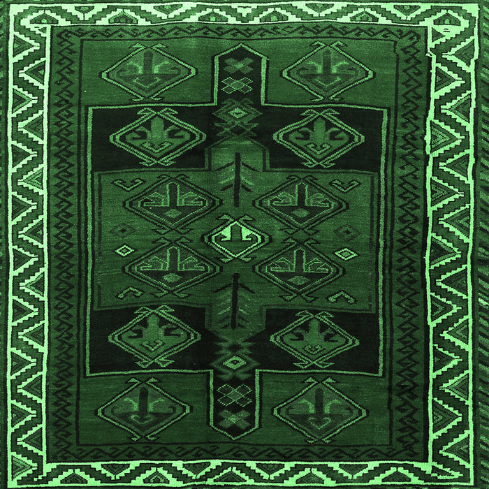 Square Machine Washable Persian Emerald Green Traditional Area Rugs, wshtr1407emgrn