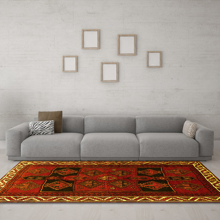 Machine Washable Persian Yellow Traditional Rug in a Living Room, wshtr1407yw