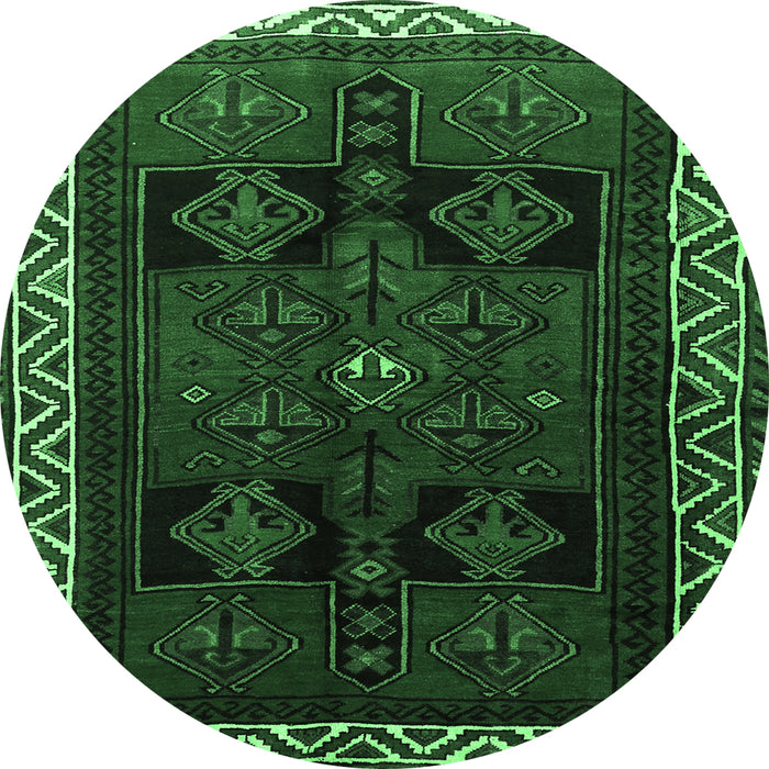 Round Persian Emerald Green Traditional Rug, tr1407emgrn