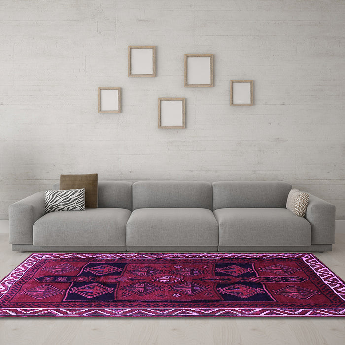 Machine Washable Persian Purple Traditional Area Rugs in a Living Room, wshtr1407pur