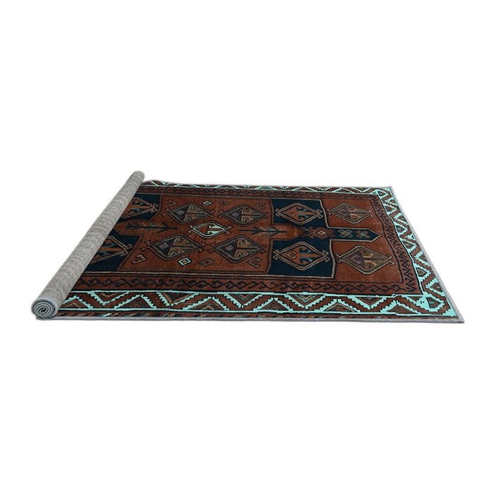 Sideview of Machine Washable Persian Light Blue Traditional Rug, wshtr1407lblu