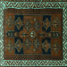 Square Machine Washable Persian Turquoise Traditional Area Rugs, wshtr1407turq