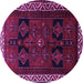 Round Machine Washable Persian Purple Traditional Area Rugs, wshtr1407pur