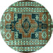 Round Persian Turquoise Traditional Rug, tr1408turq