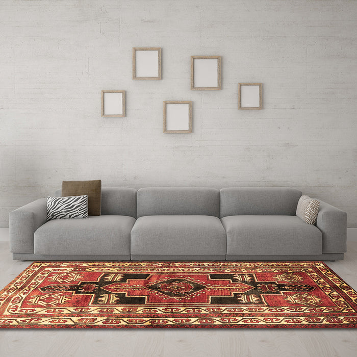Machine Washable Persian Brown Traditional Rug in a Living Room,, wshtr1408brn