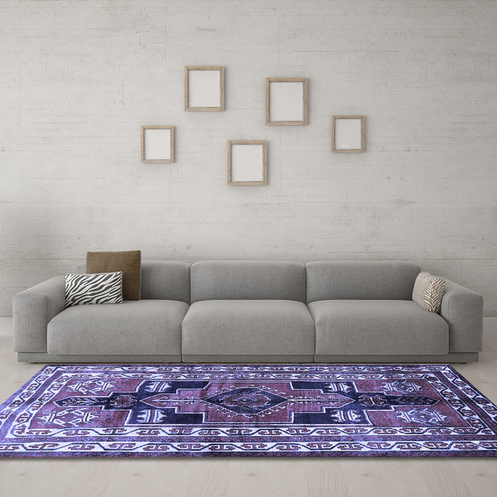 Machine Washable Persian Blue Traditional Rug in a Living Room, wshtr1408blu