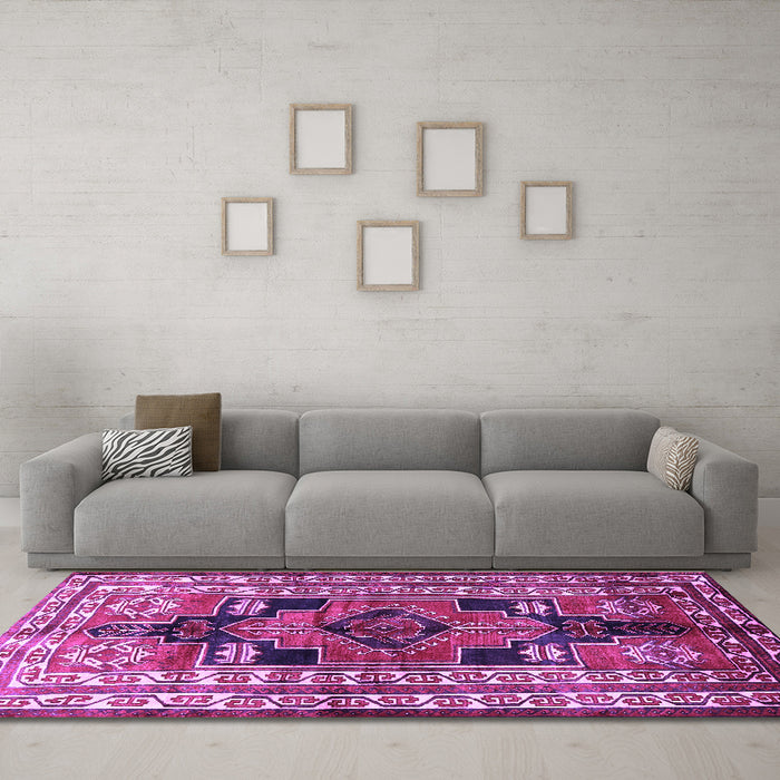 Machine Washable Persian Purple Traditional Area Rugs in a Living Room, wshtr1408pur