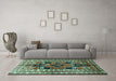 Machine Washable Persian Turquoise Traditional Area Rugs in a Living Room,, wshtr1408turq