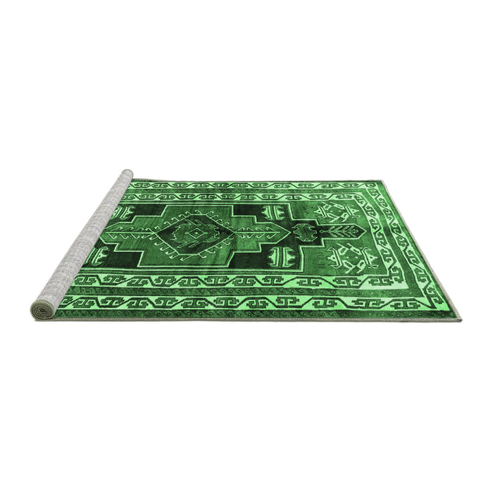 Sideview of Machine Washable Persian Emerald Green Traditional Area Rugs, wshtr1408emgrn