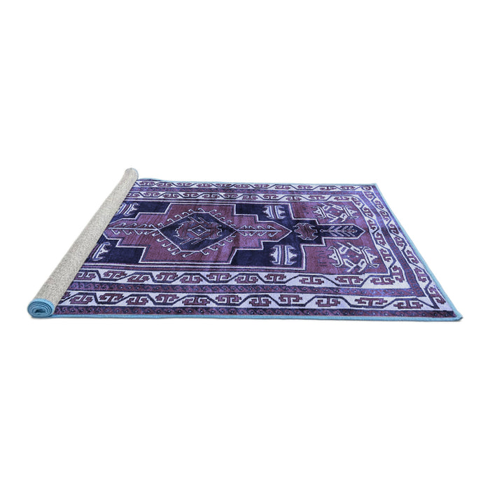 Sideview of Machine Washable Persian Blue Traditional Rug, wshtr1408blu