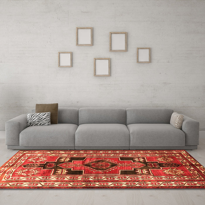 Machine Washable Persian Orange Traditional Area Rugs in a Living Room, wshtr1408org