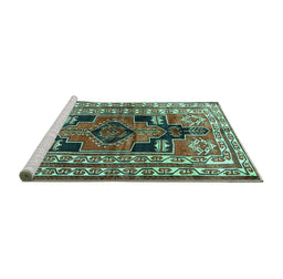Sideview of Machine Washable Persian Turquoise Traditional Area Rugs, wshtr1408turq