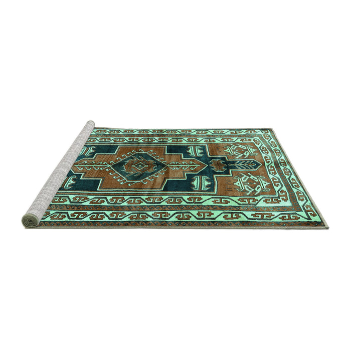 Sideview of Machine Washable Persian Turquoise Traditional Area Rugs, wshtr1408turq