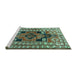 Sideview of Machine Washable Persian Turquoise Traditional Area Rugs, wshtr1408turq