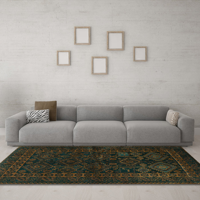 Machine Washable Persian Turquoise Traditional Area Rugs in a Living Room,, wshtr1409turq