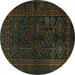 Round Persian Turquoise Traditional Rug, tr1409turq