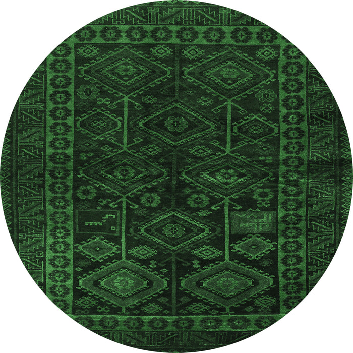 Round Persian Emerald Green Traditional Rug, tr1409emgrn