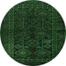 Round Persian Emerald Green Traditional Rug, tr1409emgrn