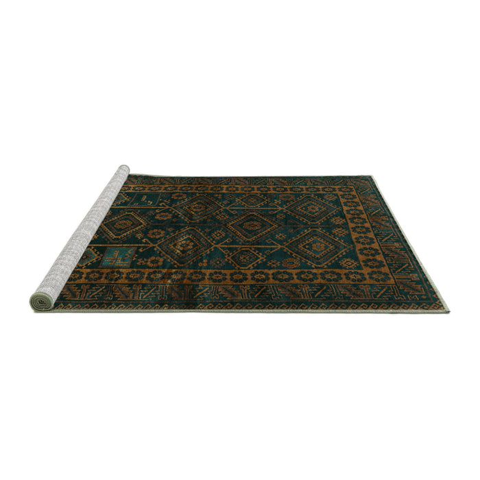 Sideview of Machine Washable Persian Turquoise Traditional Area Rugs, wshtr1409turq