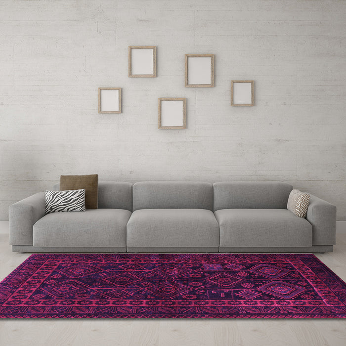 Machine Washable Persian Purple Traditional Area Rugs in a Living Room, wshtr1409pur