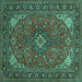 Square Machine Washable Medallion Turquoise Traditional Area Rugs, wshtr140turq