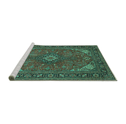 Sideview of Machine Washable Medallion Turquoise Traditional Area Rugs, wshtr140turq