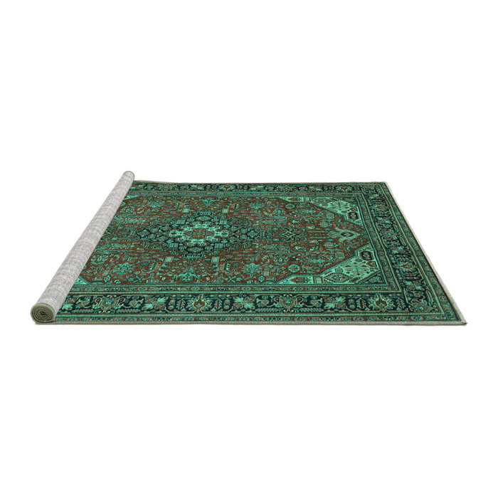 Sideview of Machine Washable Medallion Turquoise Traditional Area Rugs, wshtr140turq