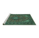 Sideview of Machine Washable Medallion Turquoise Traditional Area Rugs, wshtr140turq