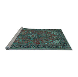 Sideview of Machine Washable Medallion Light Blue Traditional Rug, wshtr140lblu